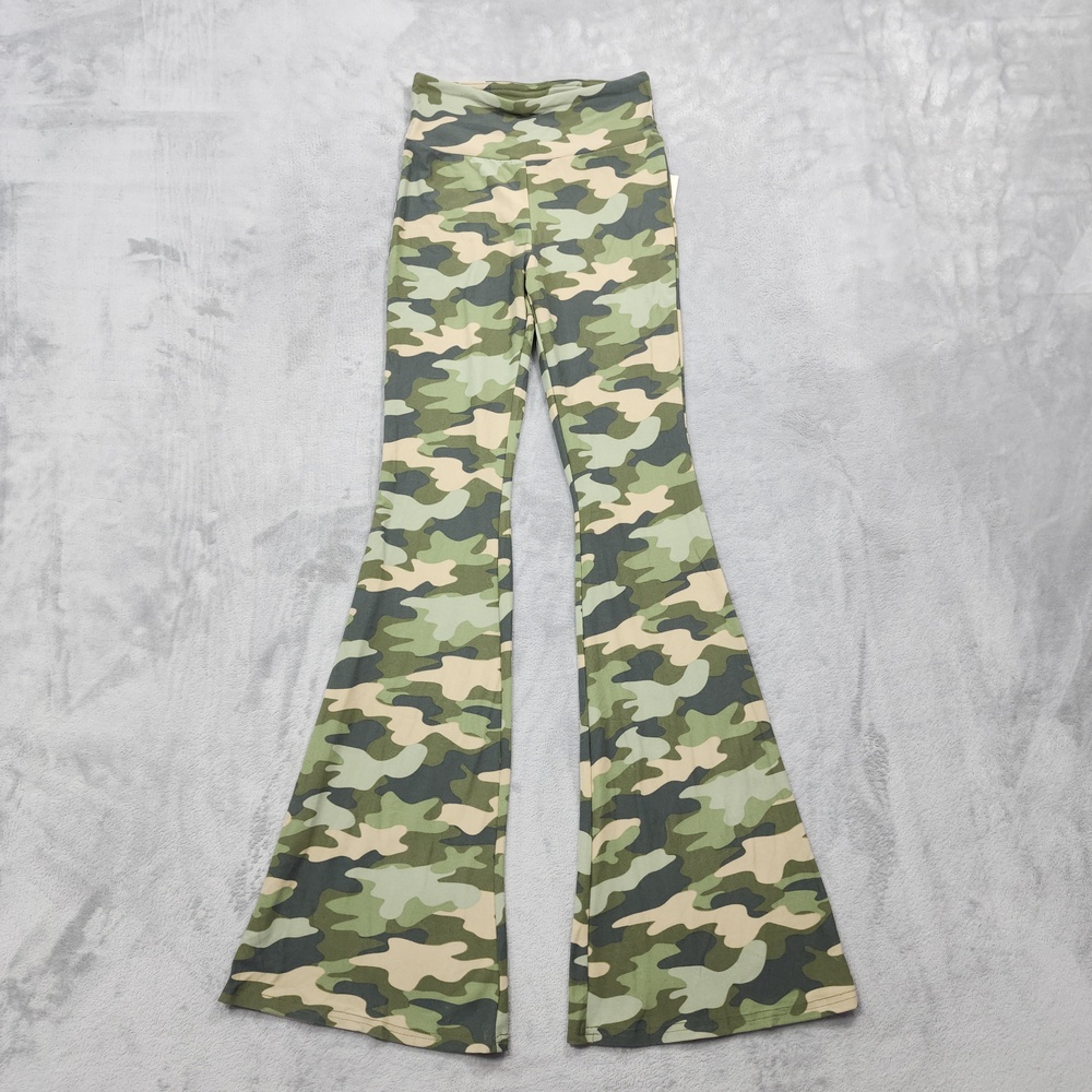NEW No Boundaries Pants Juniors XS Green Camo Flare Leg Legging Pull On Stretch